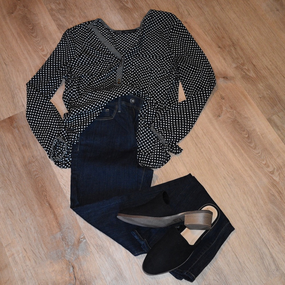 Zara Basics Polka Dot Button Down Top Black Small